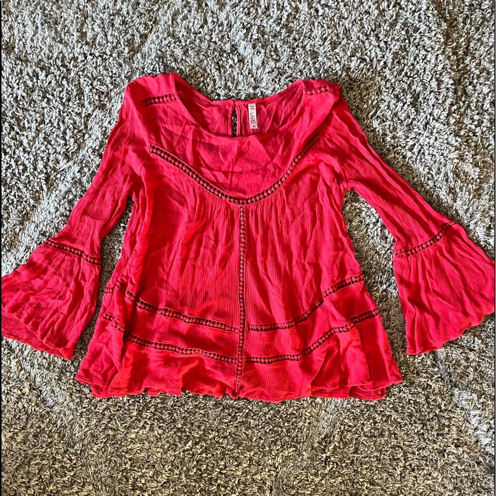 LAPIS Red boho bell sleeve blouse